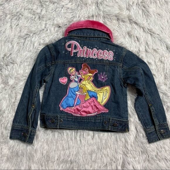 Disney Princess Blue Jean Jacket Faux Fur Collar - Picture 4 of 7
